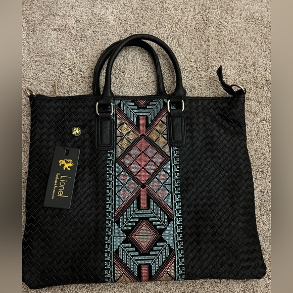 Lionel black Woven Tote Bag with Multicolor Pattern - Picture 1 of 6